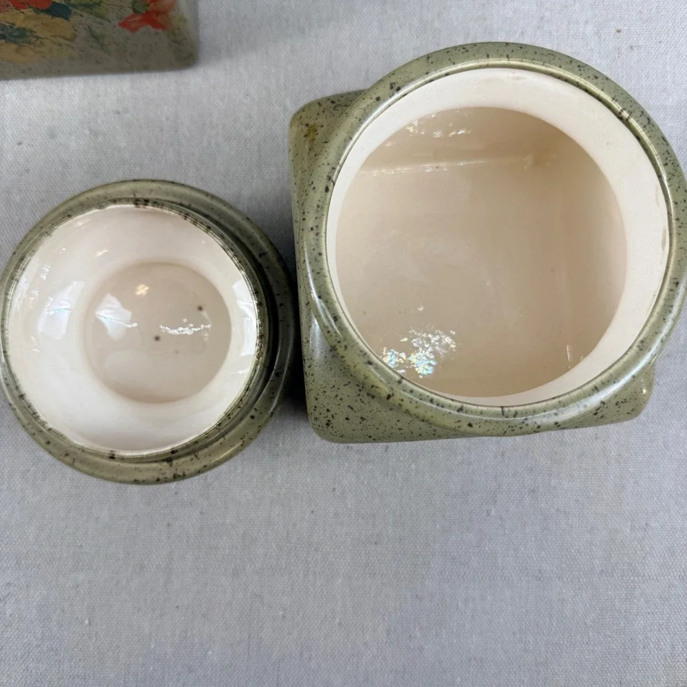 Vintage Clara's Ceramics Floral‎ Canister Set 3 Speckled Stoneware Retro Kitchen